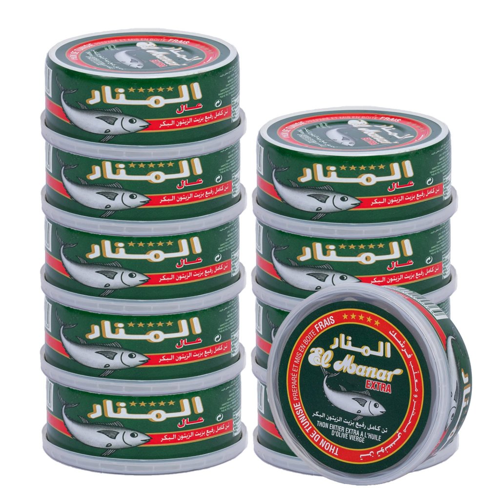 El Manar Premium Mediterranean Extra Tuna in Virgin Olive Oil -5.6 oz Pack of 10 - Canned Tuna Fish in Virgin Olive Oil  Wild Caught Fresh Tuna