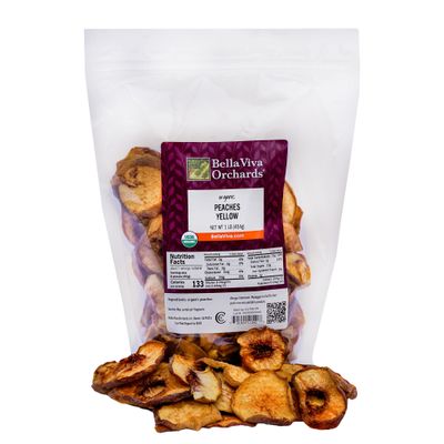 Bella Viva Orchards Organic Dried Yellow Peaches, Sweet no Sugar Added, 1 lb of Dried Fruit
