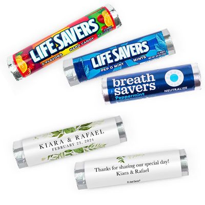 20ct Personalized Wedding Mints Lifesavers Pep-o-mint Rolls (20 Rolls) - Botanical Wedding Favors for Guest