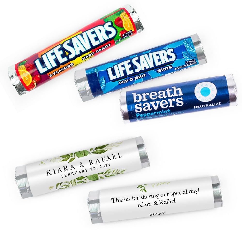 20ct Personalized Wedding Mints Lifesavers Pep-o-mint Rolls (20 Rolls) - Botanical Wedding Favors for Guest