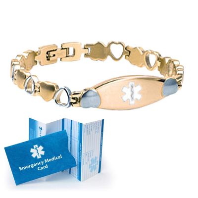 Adrenal Insufficiency Rose Gold Heart Medical Alert ID Bracelet for Women - 7.5"