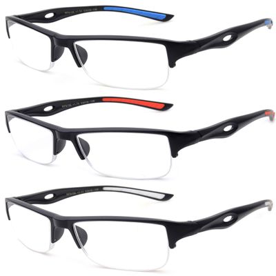 3 Packs Mens Reading Glasses Sporty Half Frame Reading Glasses for Men Half Rim Reading Glasses 1.50