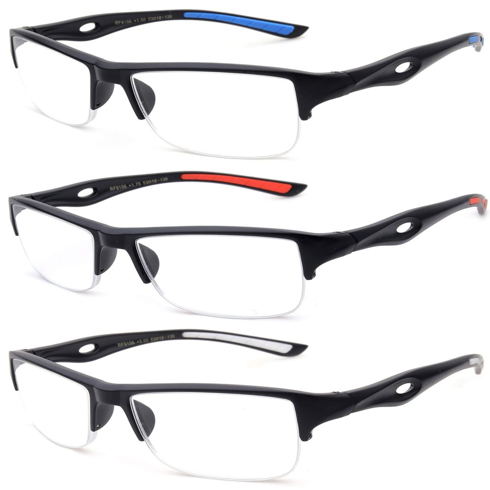 3 Packs Mens Reading Glasses Sporty Half Frame Reading Glasses for Men Half Rim Reading Glasses 1.50