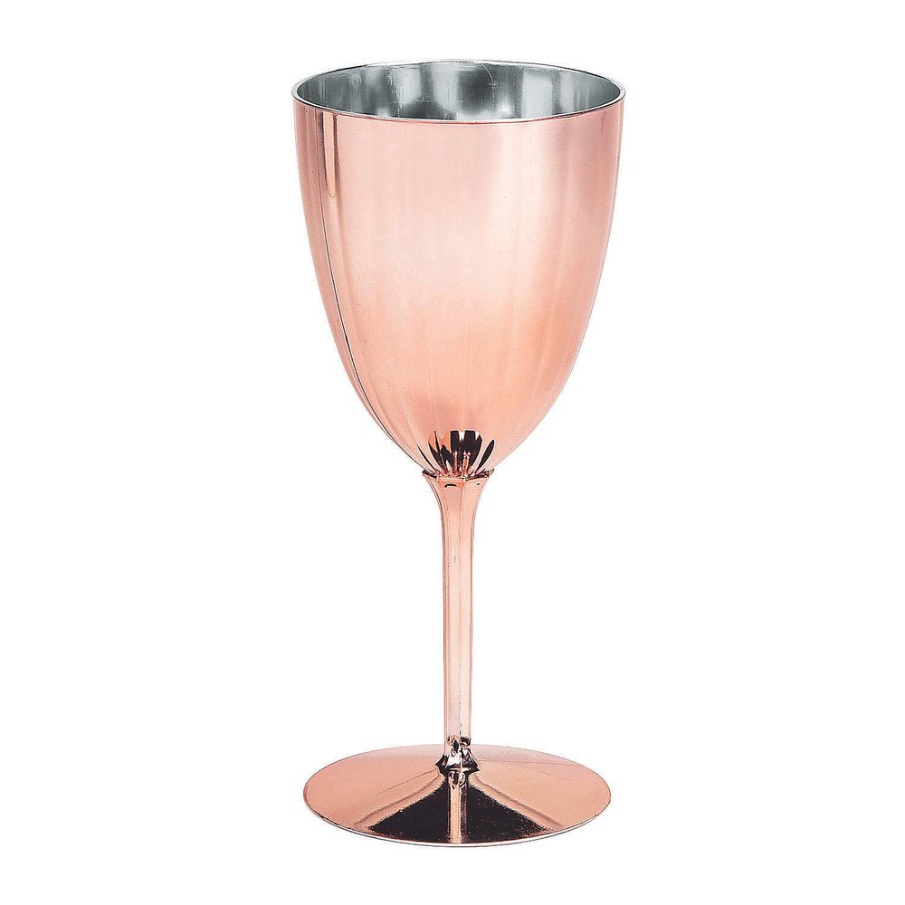 Fun Express Rose Gold Metallic Plastic Wine Glasses - Party Supplies - 12 Pieces
