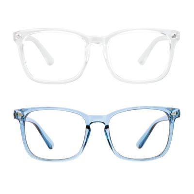 2 Pairs LifeArt Blue Light Blocking Glasses with Spring Hinge, Anti Eyestrain, Computer Reading Glasses, Gaming Glasses, TV Glasses for Women Men, Anti UV, Anti Glare (Clear&Blue, +1.00 Magnification)