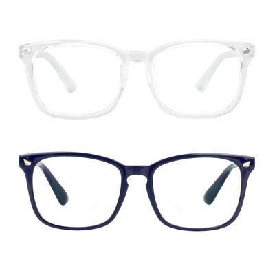 2 Pairs LifeArt Blue Light Blocking Glasses with Spring Hinge, Anti Eyestrain, Computer Reading Glasses, Gaming Glasses, TV Glasses for Women Men, Anti UV, Anti Glare (Navy&Clear, +4.00 Magnification)