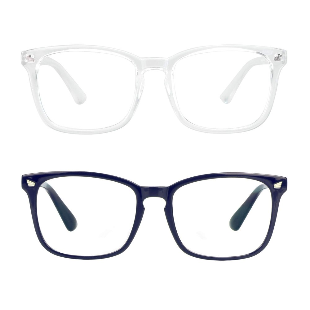 2 Pairs LifeArt Blue Light Blocking Glasses with Spring Hinge, Anti Eyestrain, Computer Reading Glasses, Gaming Glasses, TV Glasses for Women Men, Anti UV, Anti Glare (Navy&Clear, +4.00 Magnification)