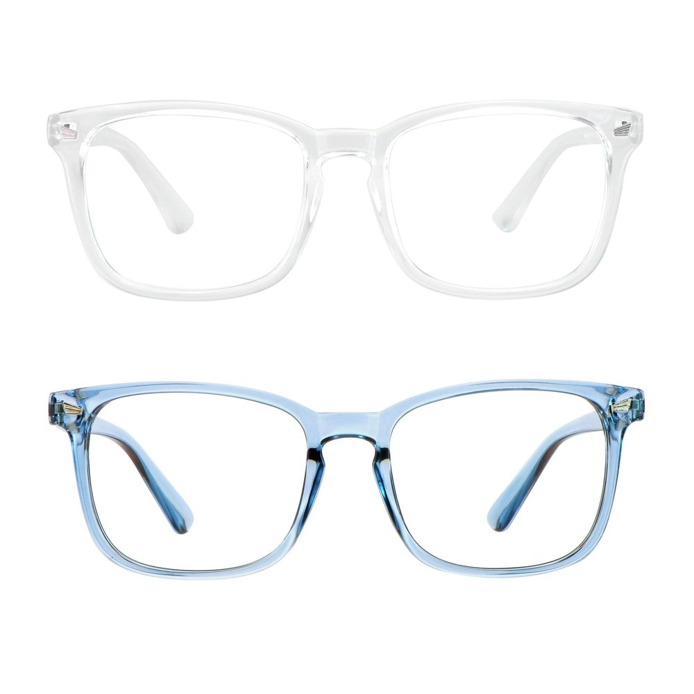 2 Pairs LifeArt Blue Light Blocking Glasses with Spring Hinge, Anti Eyestrain, Computer Reading Glasses, Gaming Glasses, TV Glasses for Women Men, Anti UV, Anti Glare (Clear&Blue, +0.25 Magnification)