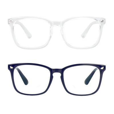 2 Pairs LifeArt Blue Light Blocking Glasses with Spring Hinge, Anti Eyestrain, Computer Reading Glasses, Gaming Glasses, TV Glasses for Women Men, Anti UV, Anti Glare (Navy&Clear, +0.75 Magnification)