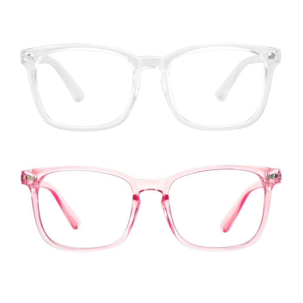 2 Pairs LifeArt Blue Light Blocking Glasses with Spring Hinge, Anti Eyestrain, Computer Reading Glasses, Gaming Glasses, TV Glasses for Women Men, Anti UV, Anti Glare (Clear&Pink, +4.00 Magnification)
