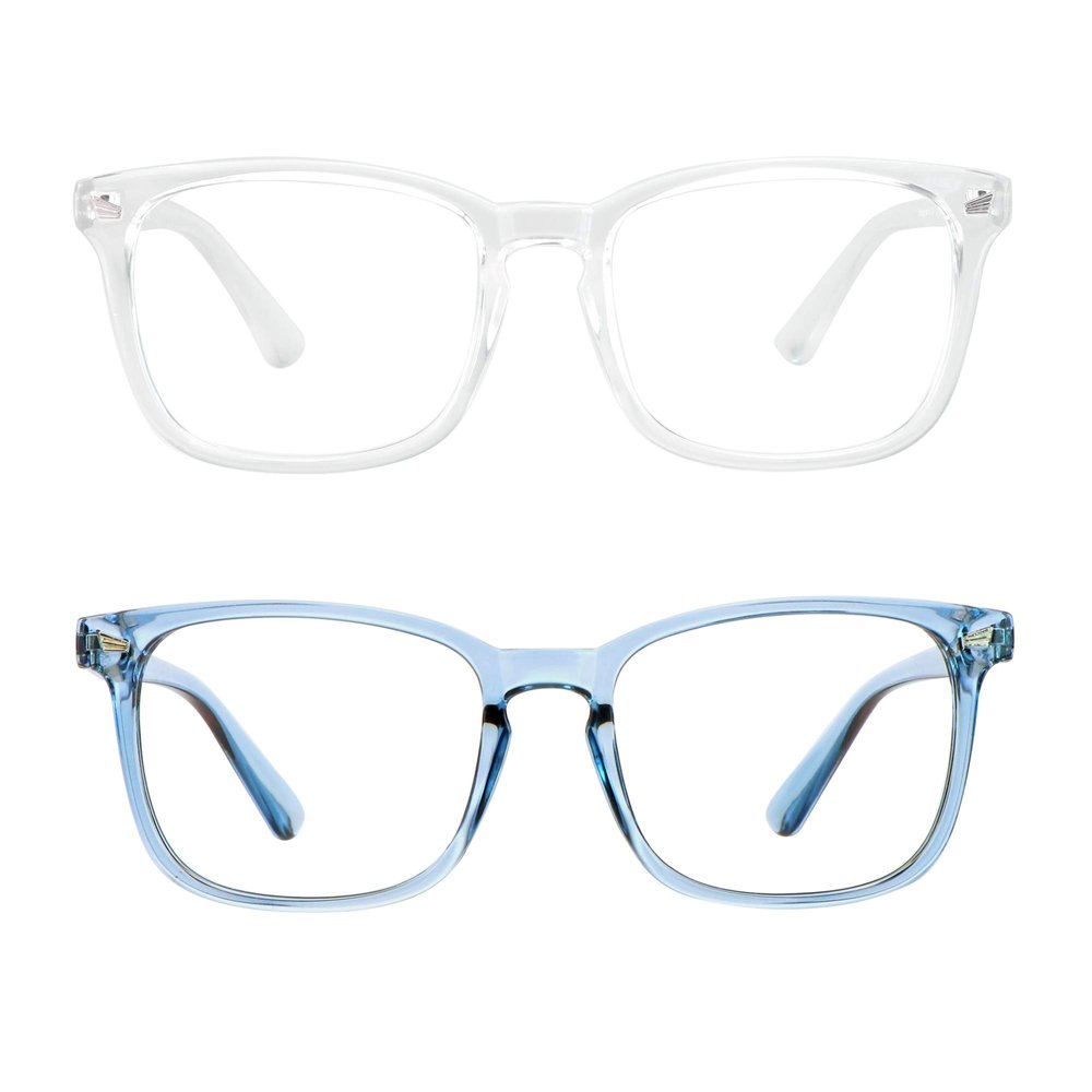 2 Pairs LifeArt Blue Light Blocking Glasses with Spring Hinge, Anti Eyestrain, Computer Reading Glasses, Gaming Glasses, TV Glasses for Women Men, Anti UV, Anti Glare (Clear&Blue, +4.00 Magnification)