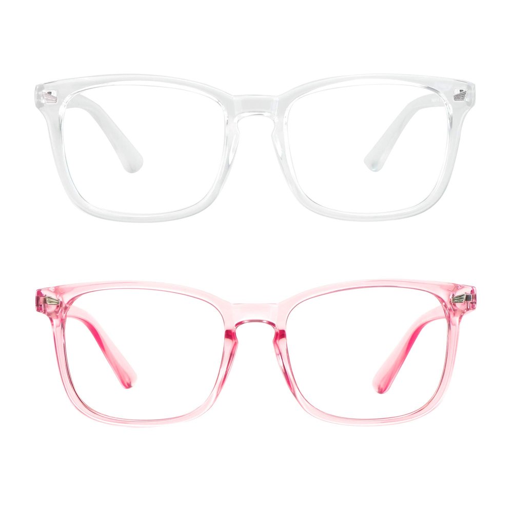 2 Pairs LifeArt Blue Light Blocking Glasses with Spring Hinge, Anti Eyestrain, Computer Reading Glasses, Gaming Glasses, TV Glasses for Women Men, Anti UV, Anti Glare (Clear&Pink, +3.75 Magnification)