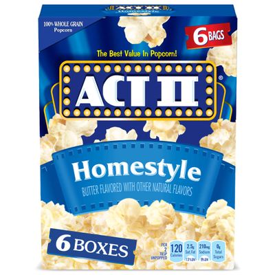 Act II Homestyle Microwave Popcorn, 2.75 oz., 6-Count Bags (Pack of 6)