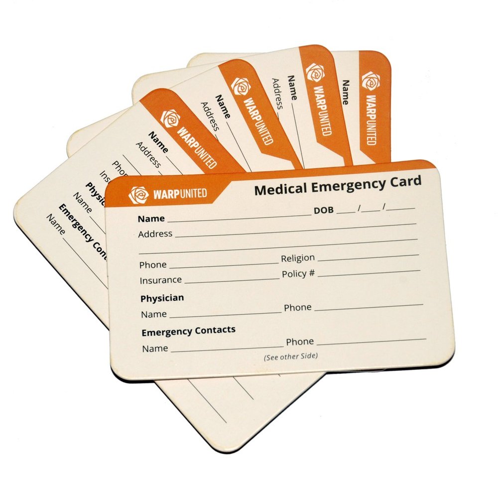50-Pack Designer Medical Information Alert Emergency ID Card Stock 40pt Paper with Sheath 2.1 x 3.4 inch Credit Card Size for Wallet