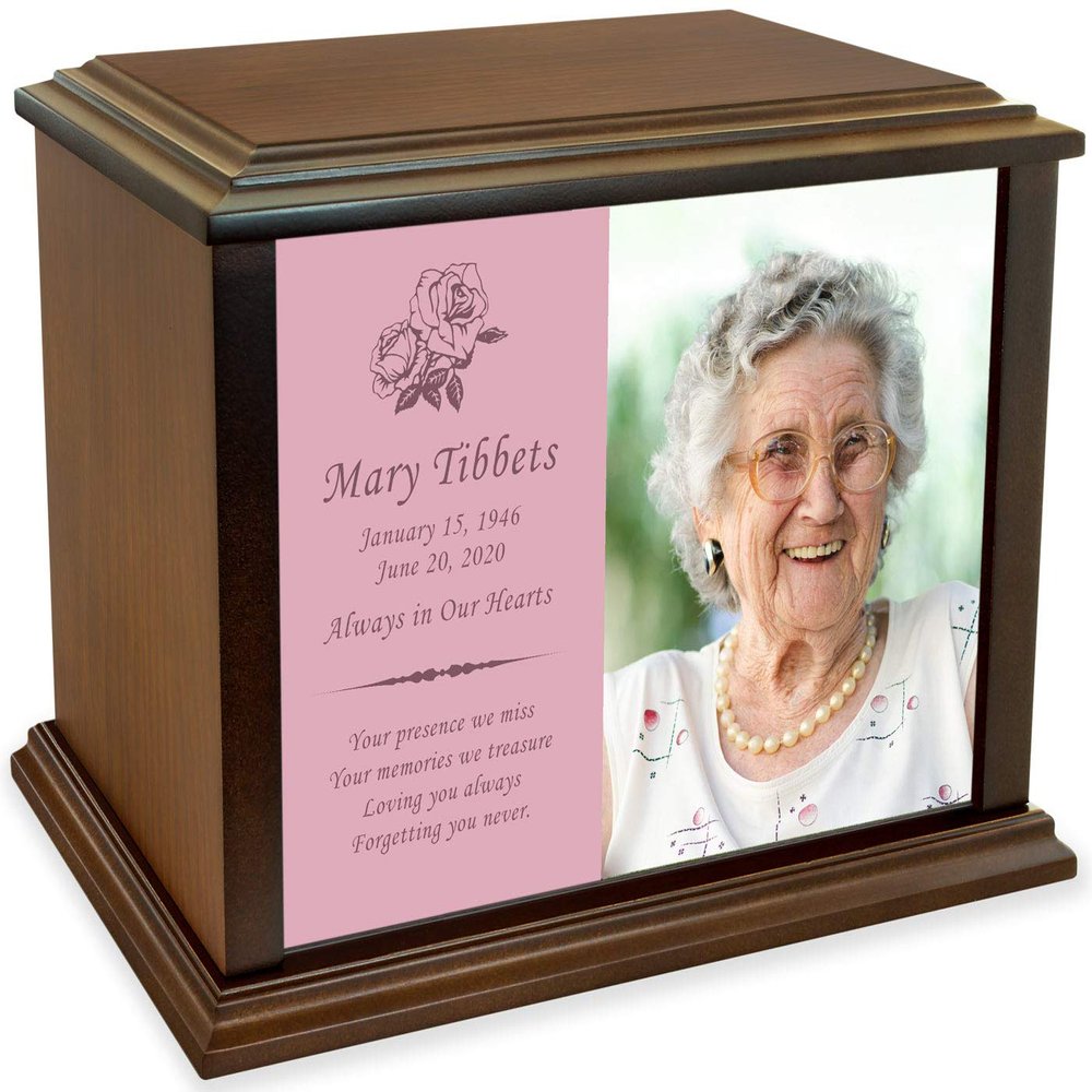 Personalized Custom Photo Eternal Reflections Wood Cremation Urn for Ashes - Customizable Urn - Medium Size Urn - for a Person up to 100 Pounds