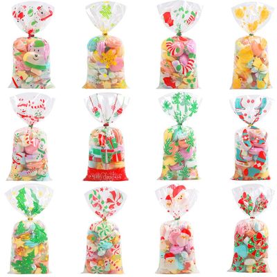 CCINEE Christmas Cellophane Bags,Xmas Assorted Treat Bags with Twist Ties Candy Cookie Bags for Party Supplies,144PCS