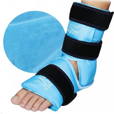 Relief Expert Ankle Ice Pack Wrap Reusable Cold Gel Pack for Foot and Heel, Dual-Sided Design with Soft Plush Lining, Flexible Cold Compress for Achilles and Ankle Support, Blue