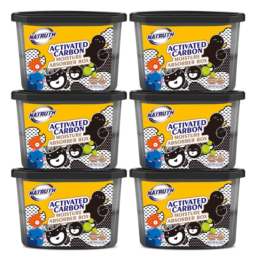 NATRUTH Moisture Absorbers 10.5OZ*6-Pack With Activated Charcoal,Portable Closet Dehumidifier, Odor Eliminator Absorber Bucket,Humidity Absorber,Cleaner Air Dehumidifier for Closet,Bathrooms, Boats