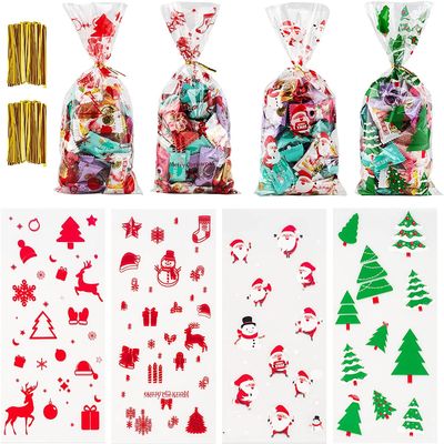 200 PCS Christmas Cellophane Goody Bags Assortment for Holiday Treats, Party Favors, Candy Bags, Gifts, Party Supplies