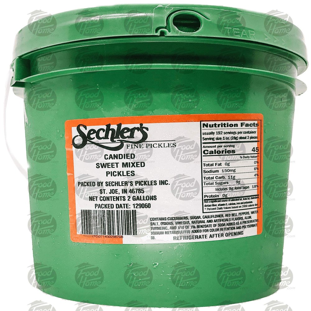 Sechler's candied sweet mixed pickles, 2-gallon plastic pail