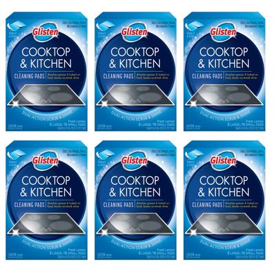 Glisten GC0608T Cooktop & Kitchen Cleaning, 8 Large/16 Small Pads Per Box, 6 Pack