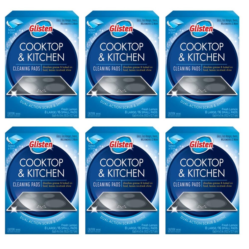 Glisten GC0608T Cooktop & Kitchen Cleaning, 8 Large/16 Small Pads Per Box, 6 Pack