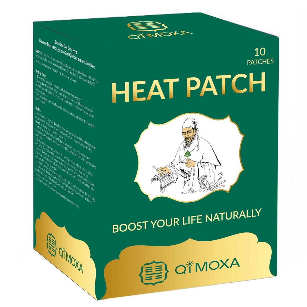 QiMoxa Natural Heat Patch-Neck, Shoulder, Back, Elbow, Joint, Muscle, Cramps-Moxibustion Vital Energy Heating Pads Penetrate Deep-Fast Acting Packs-Long Lasting Patches-10PCS