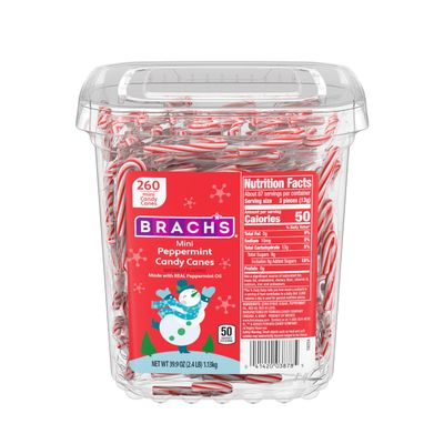 Brach's Mini Peppermint Candy Canes, Christmas Candy, Stocking Stuffers, Holiday Classic, 260ct, 40 oz Tub