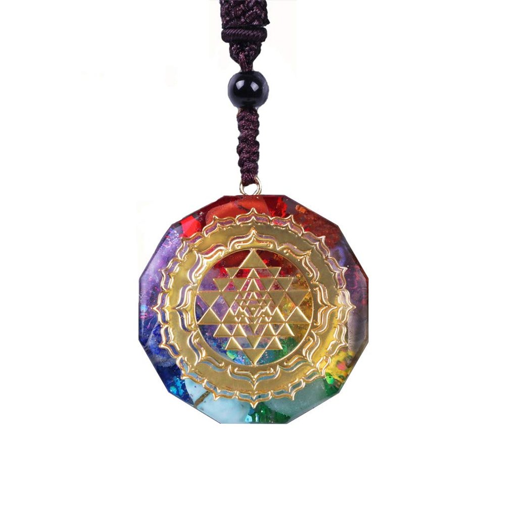 AFGQIANG Orgonite Pendant Sri Yantra Necklace Sacred Geometry Chakra Energy Necklace Meditation Jewelry