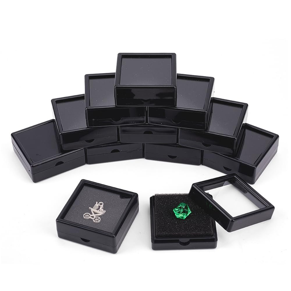 BENECREAT 12Pack Black Gemstone Display Box 2" x 0.78" Jewelry Box Container with Clear Top Lids for Gems, Coins, Christmas Festival Wedding Jewelry Packing