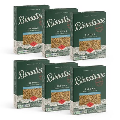 Bionaturae Elbow Pasta Noodles - Gluten Free Pasta Organic, Rice & Lentil Pasta, Kosher Certified, High Protein, Non-GMO Verified, USDA Certified, Gluten Free Pastas, Crafted in Italy - 12 Oz, 6 Pack