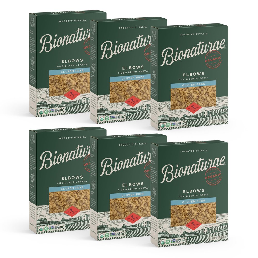 Bionaturae Elbow Pasta Noodles - Gluten Free Pasta Organic, Rice & Lentil Pasta, Kosher Certified, High Protein, Non-GMO Verified, USDA Certified, Gluten Free Pastas, Crafted in Italy - 12 Oz, 6 Pack