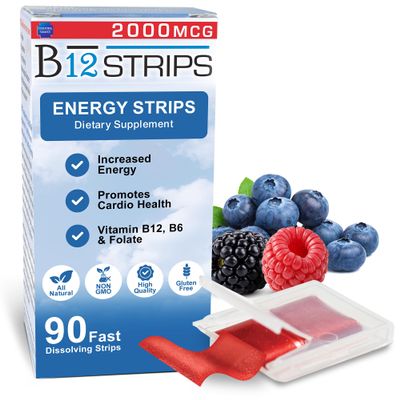 Essential Source 2,000 mcg Methylcobalamin Vitamin B12 Sublingual Energy Strips | Biotin, B6, 5-MTHF L-Methylfolate | Sublingual B12 Vitamins, Folate | Energy, Brain Health, Nerve Function - 90 Strips