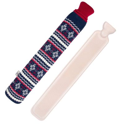 HomeTop Premium 2.25 Liters Rubber Hot Water Bottle w/Soft Navy Blue Snowflake Knit Cover Navy Blue