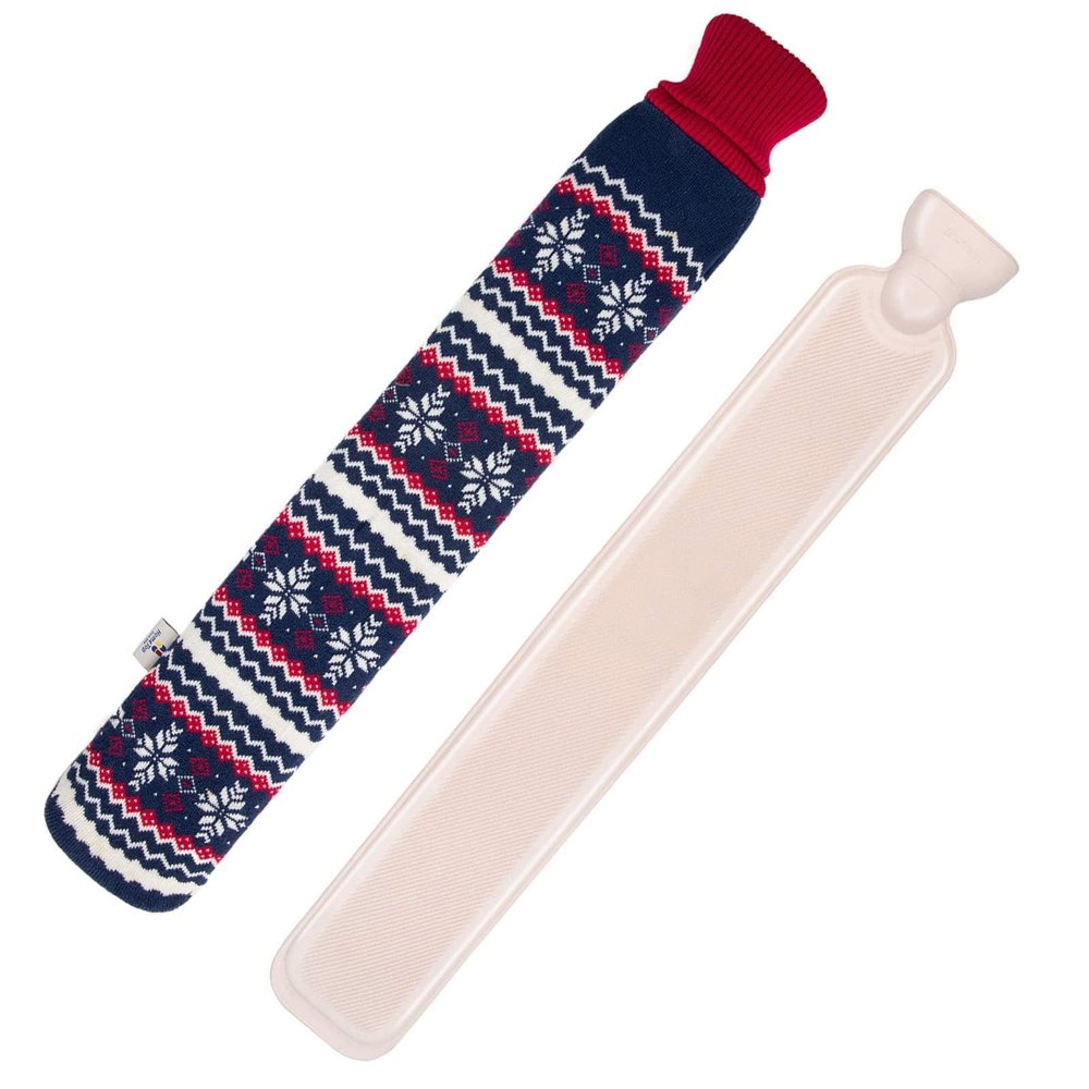 HomeTop Premium 2.25 Liters Rubber Hot Water Bottle w/Soft Navy Blue Snowflake Knit Cover Navy Blue