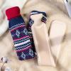 HomeTop Premium 2.25 Liters Rubber Hot Water Bottle w/Soft Navy Blue Snowflake Knit Cover Navy Blue view 2