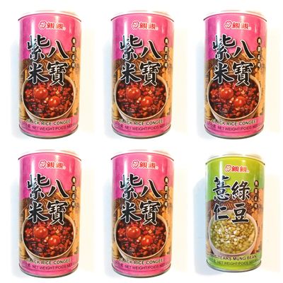 5 Pack Chin Chin Black Rice Congee 11 Oz Each And 1 Pack Chin Chin Jobs-Tears Mung Bean 11 Oz
