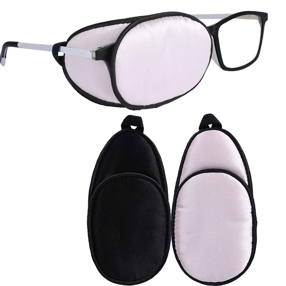 eZAKKA Eye Patches for Adults Kids Eye Patch for Glasses Silk Patch for Lazy Eye Amblyopia Strabismus and After Surgery (Light Pink + Black)