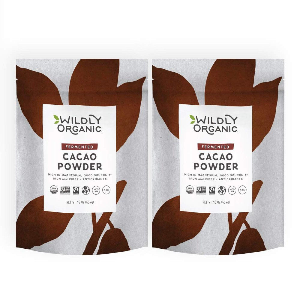 Wildly Organic Fermented Cacao Powder 2-Pack 16 Oz, 1 lb Bags - Organic, Non-Alkalized, High in Antioxidants, Raw, Unprocessed, Fair Trade, Non-GMO, Kosher, Vegan, Premium Rich Chocolate Flavor - Perfect for Skin, Smoothies, Yogurt, Oatmeal, Chocolat