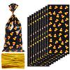 100 Pieces Halloween Cellophane Bags Candy Corn Pattern Cello Treat Bags with 200 Pieces Gold Twist Ties for Chocolate Candy Cookies and Snacks view 1