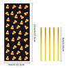 100 Pieces Halloween Cellophane Bags Candy Corn Pattern Cello Treat Bags with 200 Pieces Gold Twist Ties for Chocolate Candy Cookies and Snacks view 2