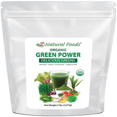 Z Natural Foods Organic Green Powder Supergreens, Nutrient-Dense Greens Blend, 100% Natural, Vegan, Gluten Free, Non-GMO, Kosher, 5 Lb