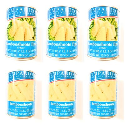 3 Pack Companion Bambooshoots Tips In Water AND 3 Pack Companion Bambooshoots Sliced In Water (19 Oz Each)