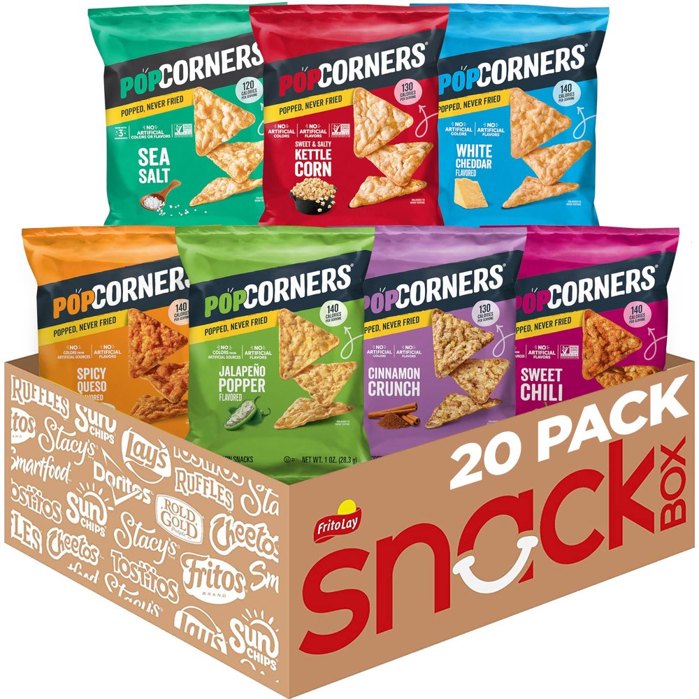 PopCorners Popped Corn Chips, 7 Flavor Variety Snack Pack, 1 oz Bags, (20 Pack), Gluten Free, No Artificial Colors, No Artificial Flavors