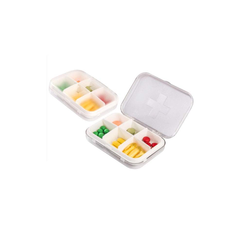2 PCS Medicine Plan Pill Box.Push Button (6 Cells) Pill, Medicine, Vitamin Organizer Box - White