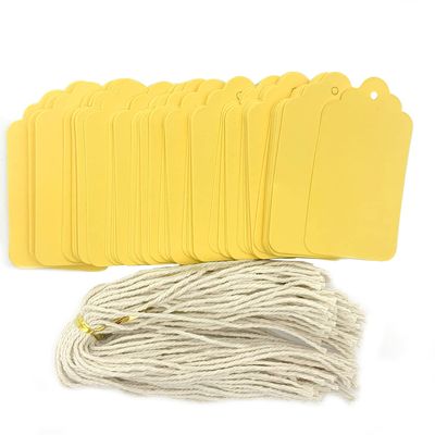 100pcs Yellow Paper Gift Wrap Tags, Price Tags,Blank Marking Tags with 100 Cotton String for Homemade Gifts and Arts Crafts