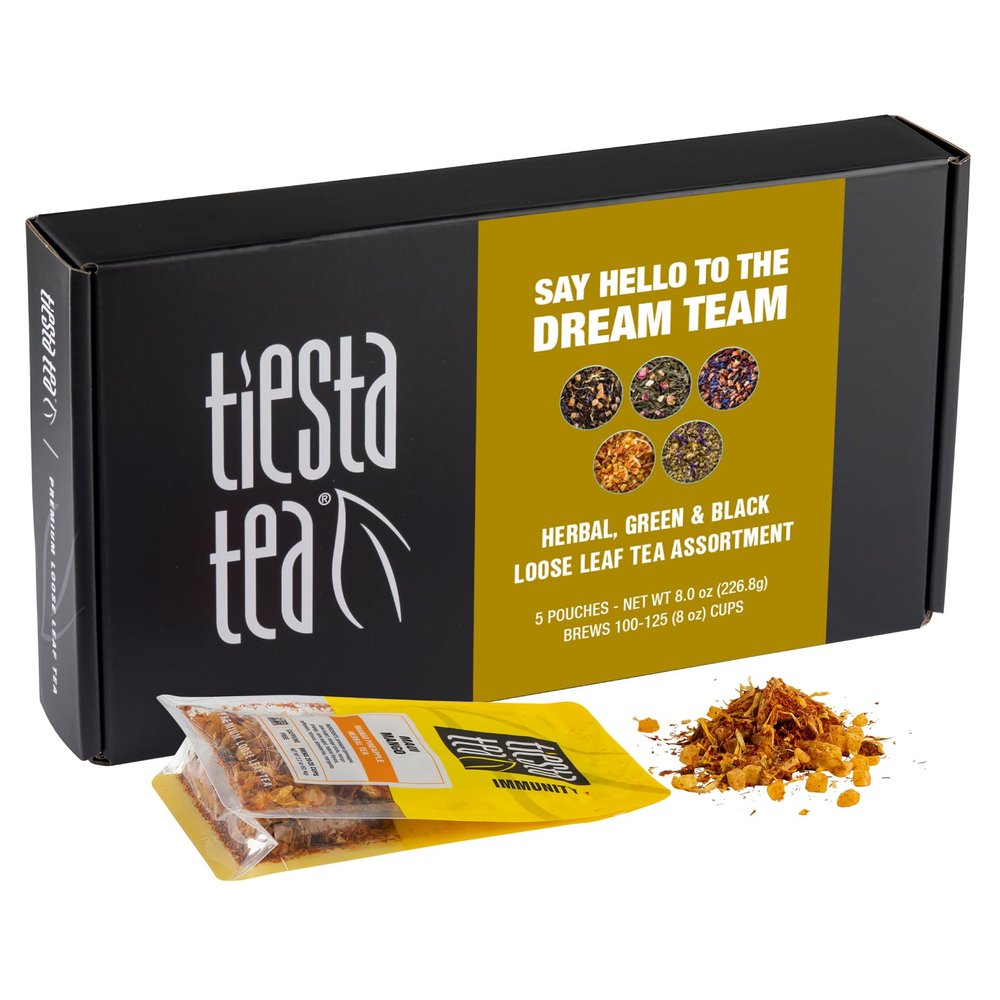 Tiesta Tea - Top Loose Leaf Tea Gift Box, High to Non-Caffeinated Assorted Blends, 5 Pouched Bags for Hot & Iced Brews Variety Pack, Green, Herbal, Black & Fruit