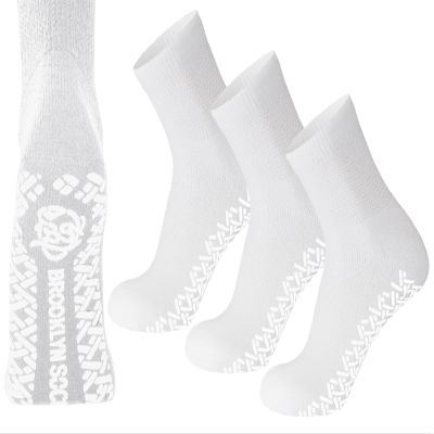 3 Pairs of Non-Skid Diabetic Cotton Quarter Socks with Non Binding Top (White, 9-11)