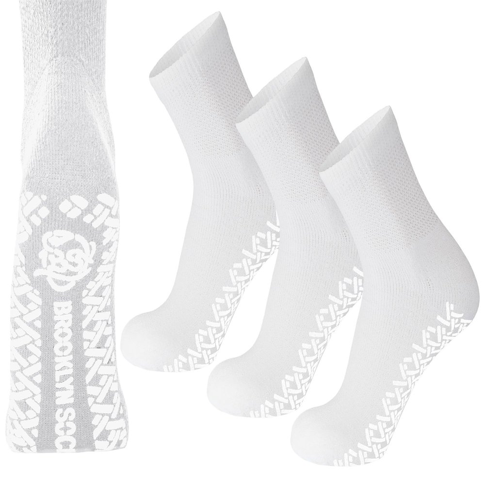 3 Pairs of Non-Skid Diabetic Cotton Quarter Socks with Non Binding Top (White, 13-15)