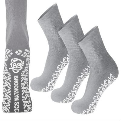 3 Pairs of Non-Skid Diabetic Cotton Quarter Socks with Non Binding Top (Grey, 13-15)